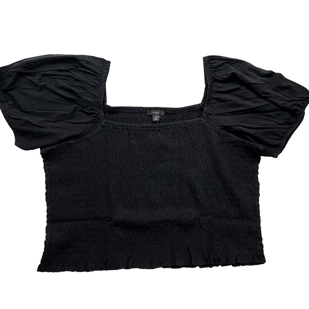 J. Crew Smocked Jersey Cropped Top Black 3X